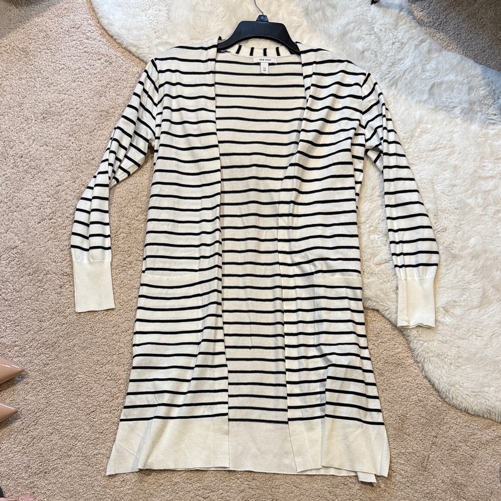 Nine West Black and Cream Striped Cardigan